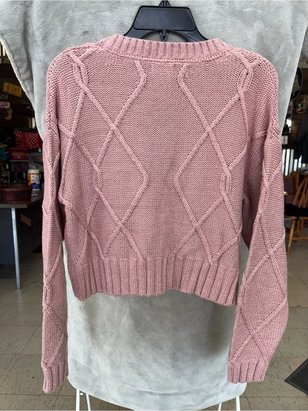 Cake Mauve Pink V-Neck Cable Knit Sweater - Women's